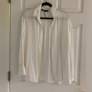 Zara Womens Dress Shirt White Satin Size Small